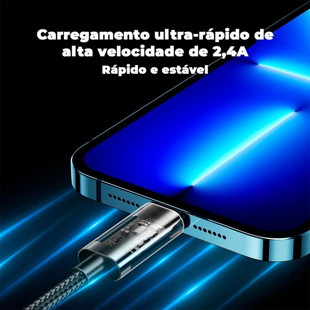 Imagem 3 de 5 do produto Cabo Joyroom USB, Para Lightning, 20w, Carga Rápida, 1.2m, Preto