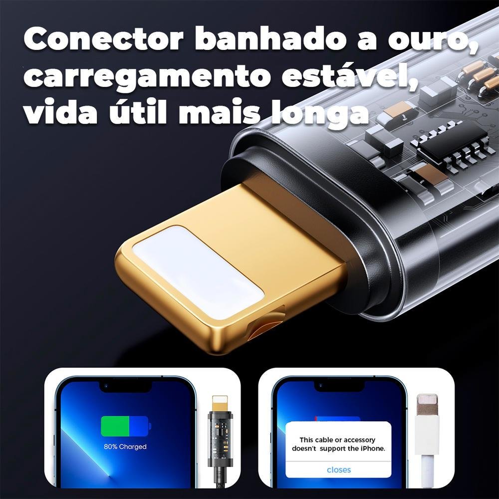 Imagem 5 de 5 do produto Cabo Joyroom USB, Para Lightning, 20w, Carga Rápida, 1.2m, Preto