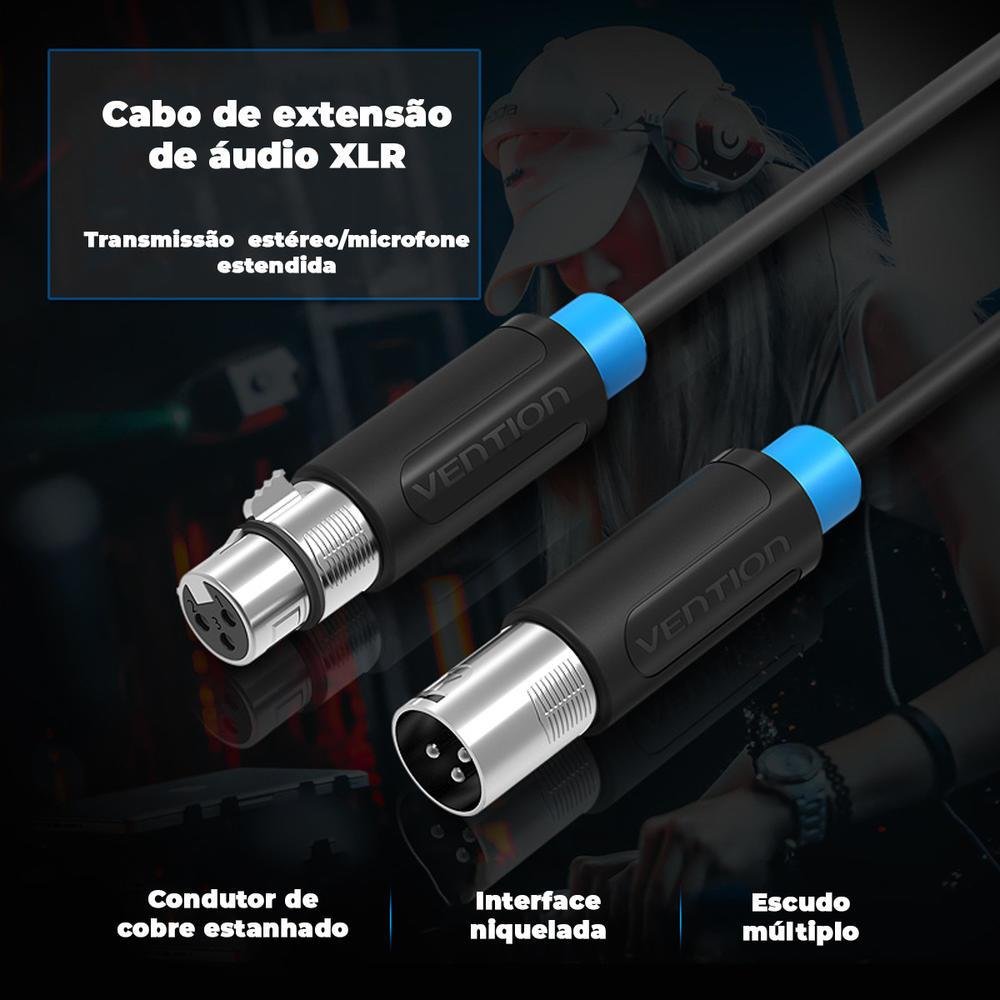 Imagem 4 de 5 do produto Cabo Vention Xlr Canon Audio Balanceado Microfone Som, 1m