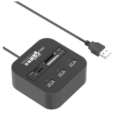 HUB com 3 Portas USB 2.0, Leitor de Cartão Micro SD, M2, Ms Pro Duo Universal