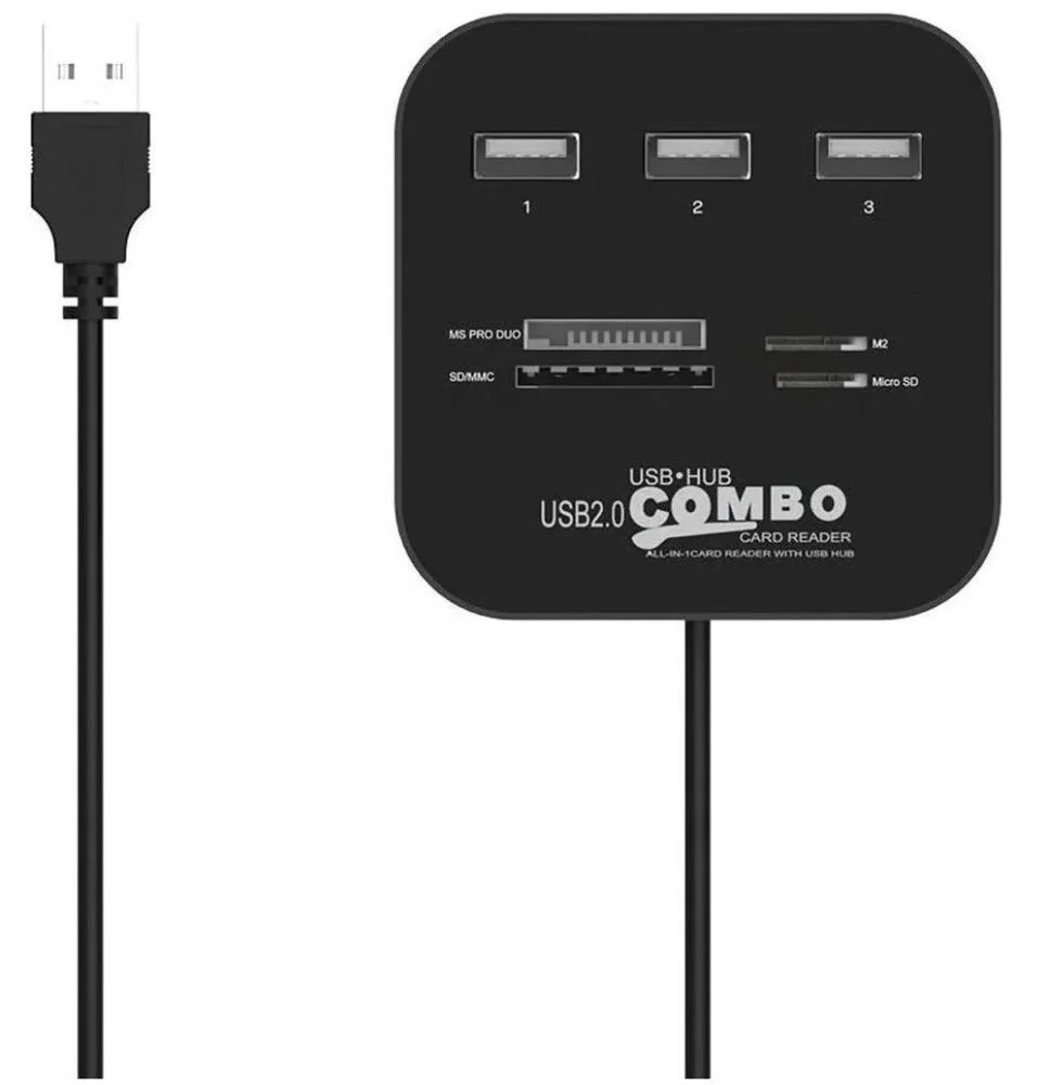 Imagem 2 de 4 do produto HUB com 3 Portas USB 2.0, Leitor de Cartão Micro SD, M2, Ms Pro Duo Universal