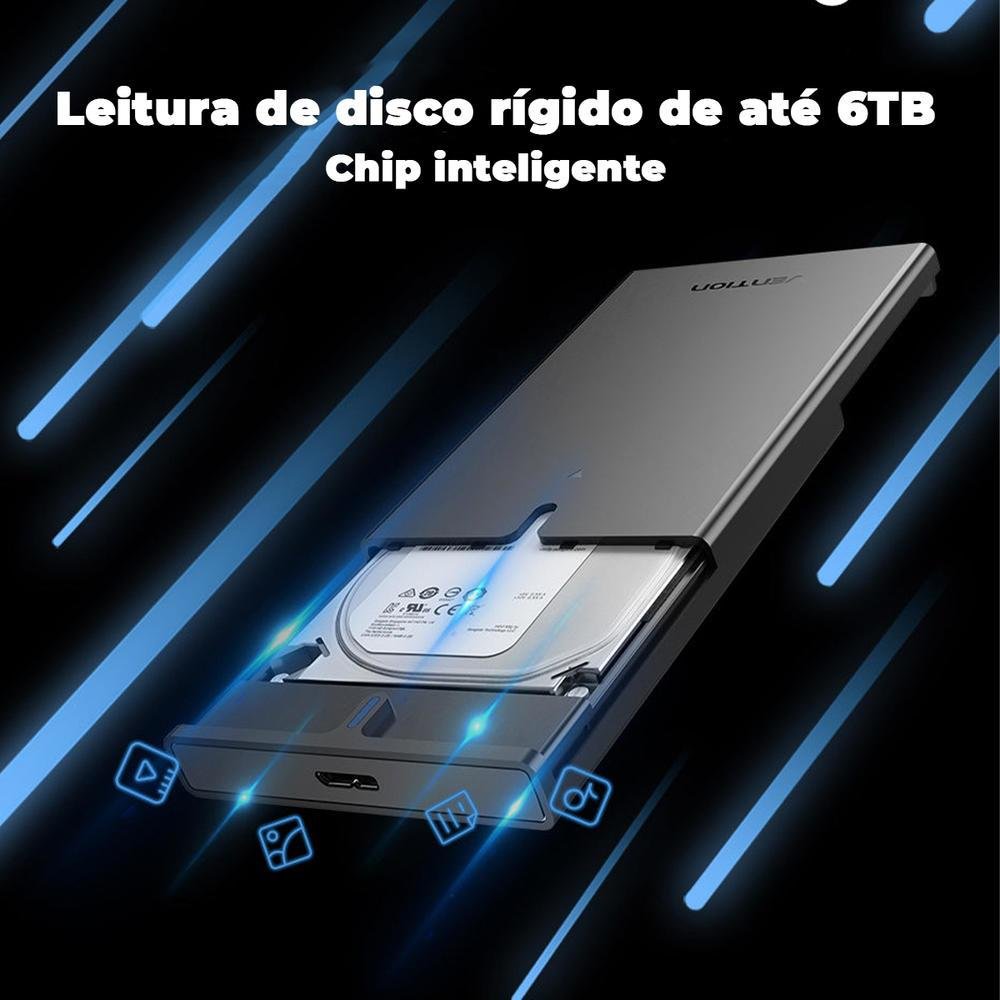 Imagem 3 de 5 do produto Case Vention Gaveta HD Externo, Sata SSD, 2.5, USB, 3.0, 5GBPS