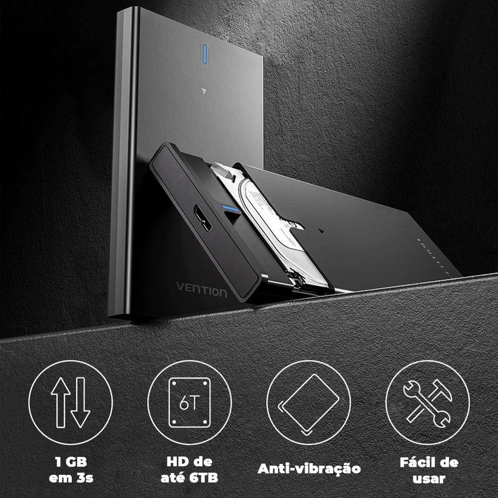 Imagem 4 de 5 do produto Case Vention Gaveta HD Externo, Sata SSD, 2.5, USB, 3.0, 5GBPS
