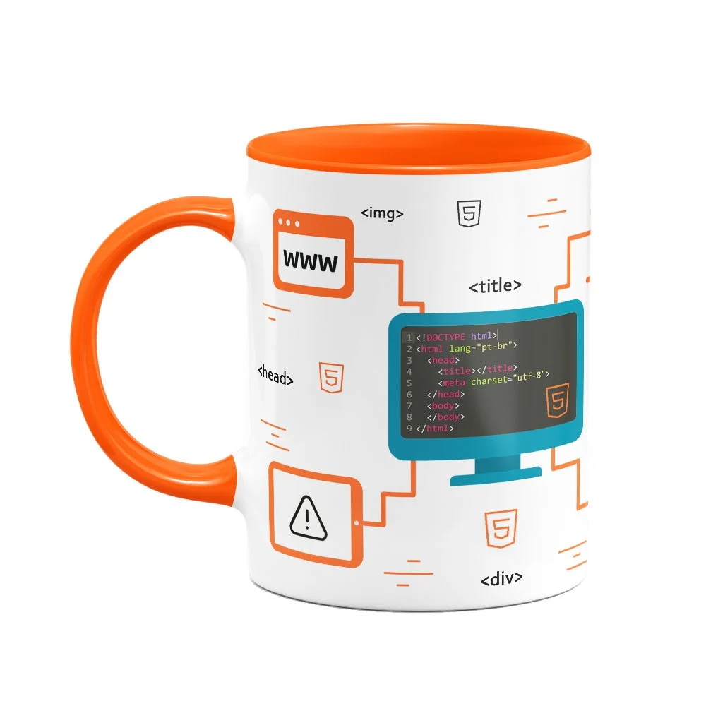 Imagem 2 de 3 do produto Caneca, Dev, HTML, Cerâmica, 325ml, B-Orange
