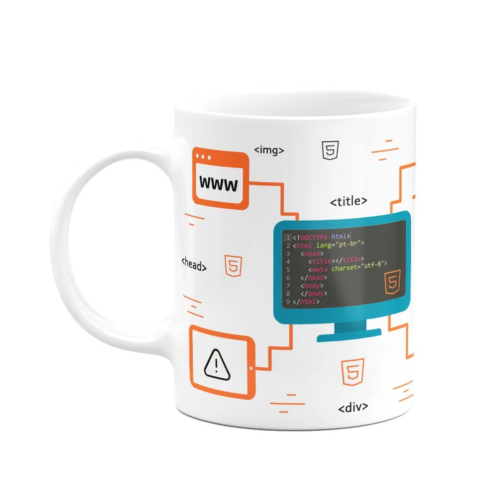 Imagem 4 de 5 do produto Caneca HTML 5, Cerâmica, 325ml, Branca