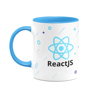 Caneca, Dev, React Js, Cerâmica, 325ml, B-Blue