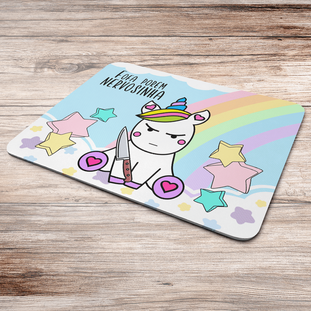 Mouse Pad, Fofa Porém Nervosinha! Unicórnio, de Borracha, 24x20cm Mouse Pad, Fofa Porém Nervosinha! Unicórnio, de Borracha, 24x20cm