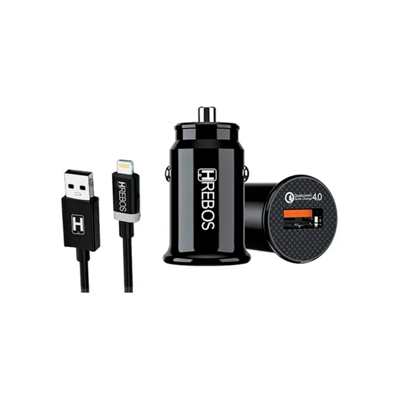 Carregador Veicular Hrebos + Cabo Lightning  Iphone, Turbo, Qc4.0
