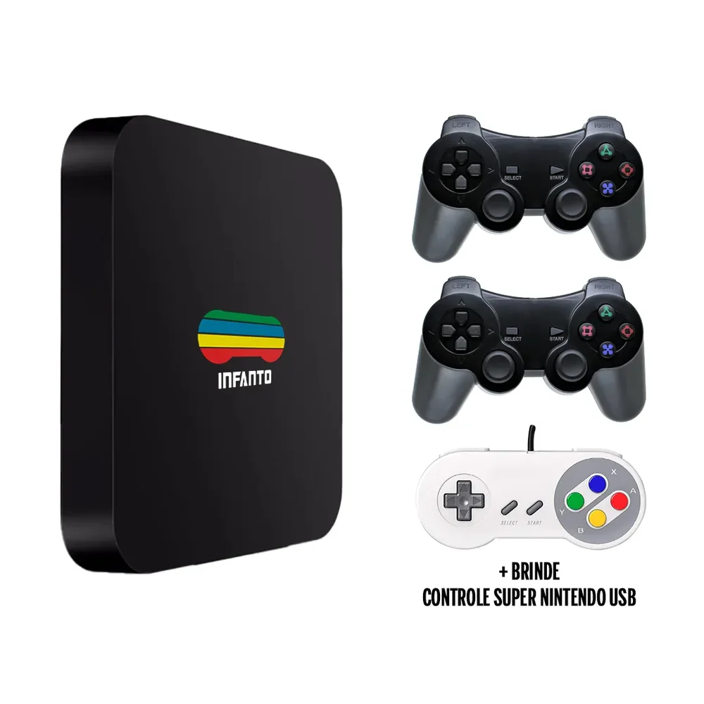 Console Retrô, Infanto 4, Com 44 Mil Jogos Antigos + 2 Controles PS3, Sem Fio, Dualshock2