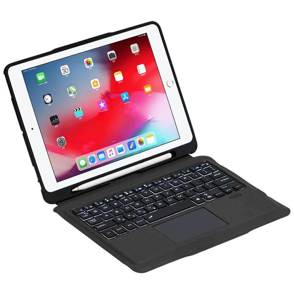 Capa de couro para iPad 10.2 2021 / Air 2019 retroiluminação branca 360  graus rotativa com teclado