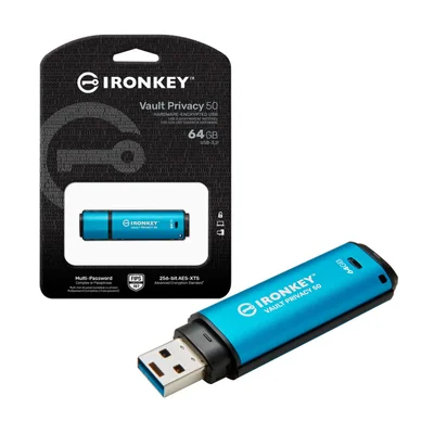 Pendrive Kingston Ironkey Vault Privacy 50, 64GB, USB 3.2, Ikvp50/64GB