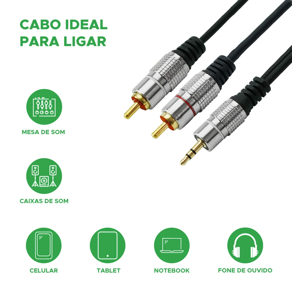 Imagem 2 de 5 do produto Cabo P2 Estéreo Para 2 RCA Macho - Fitz-c3 - 5m