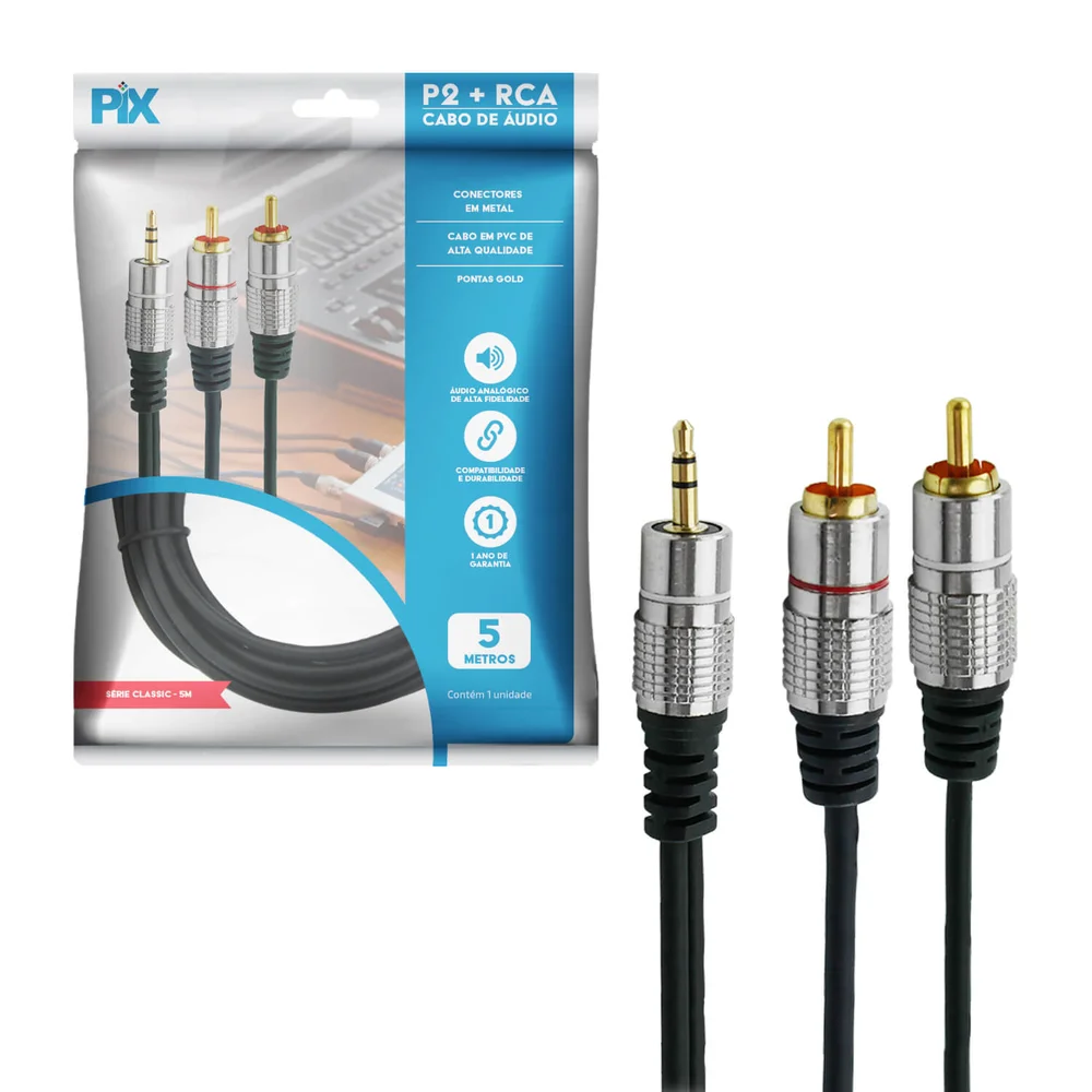 Imagem 3 de 5 do produto Cabo P2 Estéreo Para 2 RCA Macho - Fitz-c3 - 5m