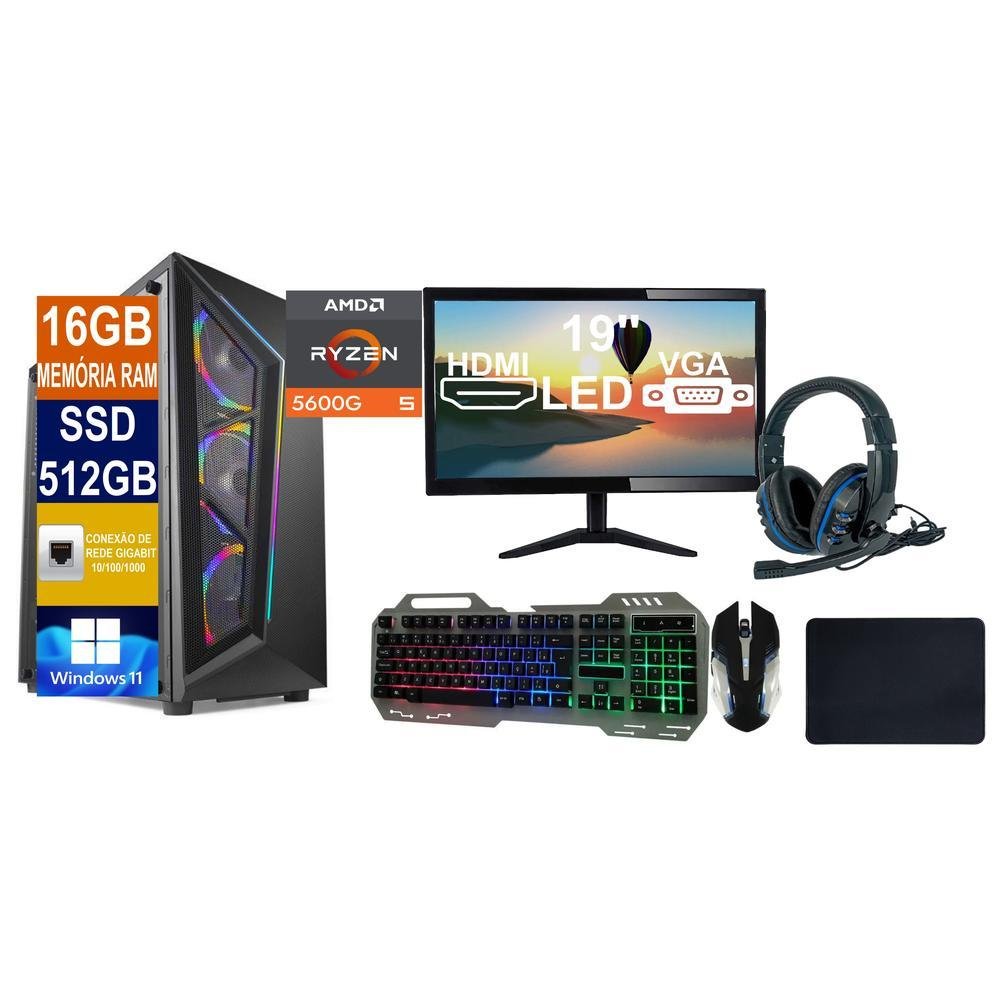Computador AMD Ryzen 5 16GB DDR4 SSD 512GB KaBuM