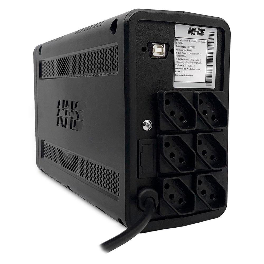 Imagem 5 de 5 do produto Nobreak Nhs 600va, Mini 4 Senoidal, Entrada Bivolt, S/120v, Bat. 1x 7ah/12v, 6t, USB - 91.a1.006002