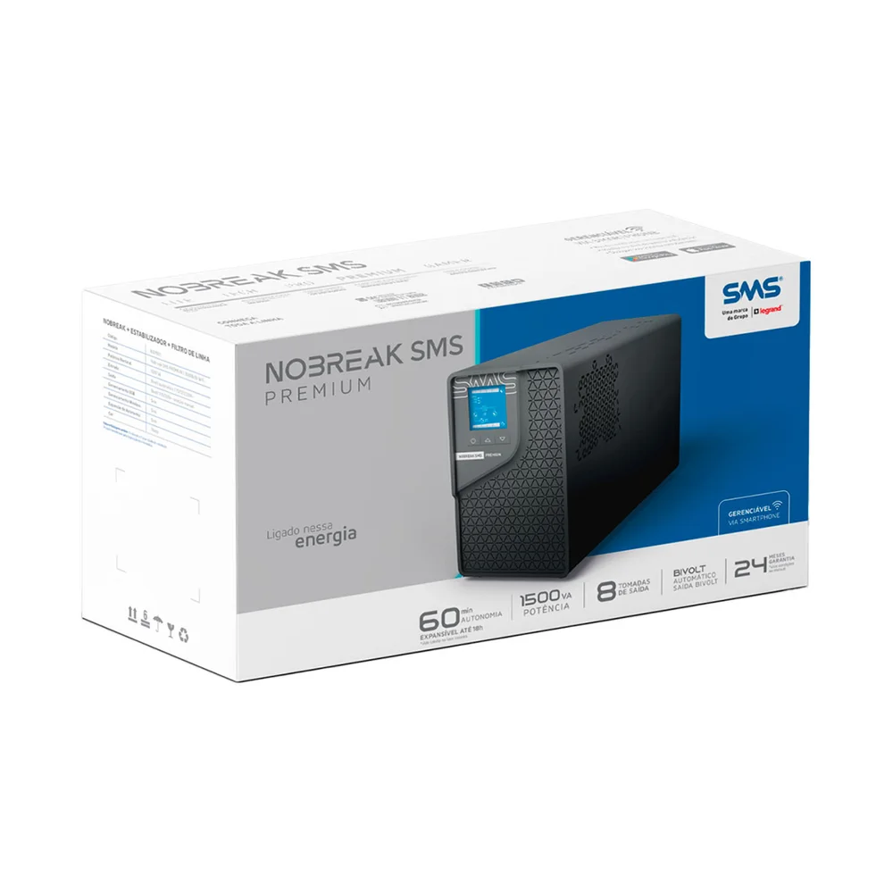 Imagem 4 de 5 do produto Nobreak SMS Premium, 1500va, 8 Tomada, Bivolt - 0029501