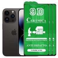 Kit 3x Película 9D Cerâmica Para Iphone 14 Pro, Protetora Anti Impacto, Queda, Choque Shock, Flexível Nano - Transparente