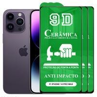Kit 3x Película 9D Cerâmica Para Iphone 14 Pro Max, Protetora Anti Impacto, Queda, Choque Shock, Flexível Nano - Transparente