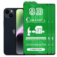 Kit 3x Película 9D Cerâmica Para Iphone 14 Plus, Protetora Anti Impacto, Queda, Choque Shock, Flexível Nano - Transparente