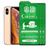 Kit 3x Película 9D Cerâmica Para Iphone X E Xs, Protetora Anti Impacto, Queda, Choque Shock, Flexível Nano - Transparente