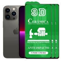 Kit 3x Película 9D Cerâmica Para Iphone 13 Pro Max, Protetora Anti Impacto, Queda, Choque Shock, Flexível Nano - Transparente