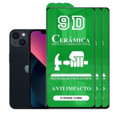 Kit 3x Película 9d Cerâmica Para Iphone 13 Mini, Protetora Anti Impacto, Queda, Choque Shock, Flexível Nano - Transparente