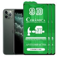 Kit 3x Película 9D Cerâmica Para Iphone 11 Pro, Protetora Anti Impacto, Queda, Choque Shock, Flexível Nano - Transparente