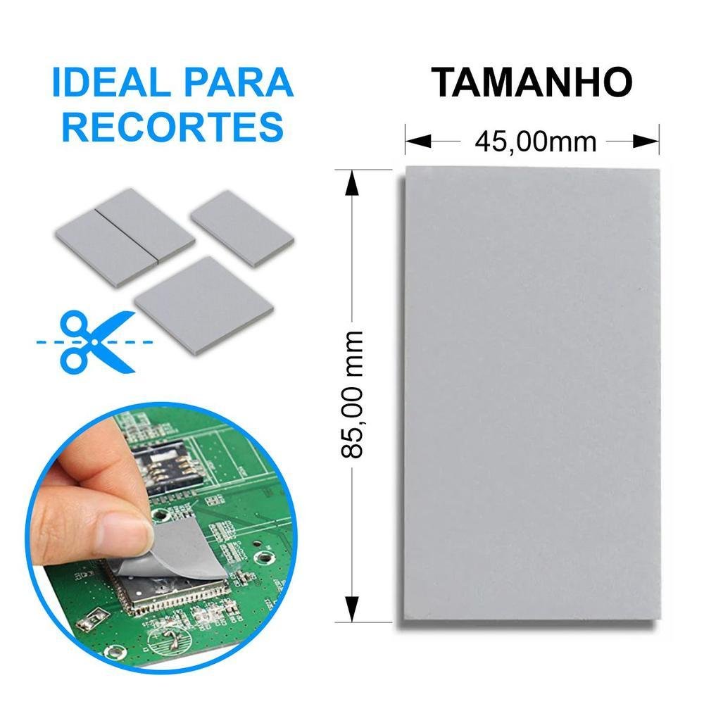 Thermal Pad 14.8 W/mk, 85mm x 45mm x 2.5mm, Almofada Térmica Placa de Vídeo GPU RX RTX GTX, Alta Performance e Temperatura 8