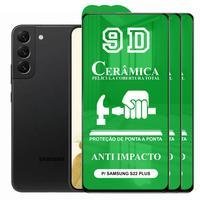 Kit 3x Película 9d Cerâmica Para Samsung Galaxy S22 Plus, Protetora Anti Impacto, Queda, Choque Shock, Flexível Nano - Transparente
