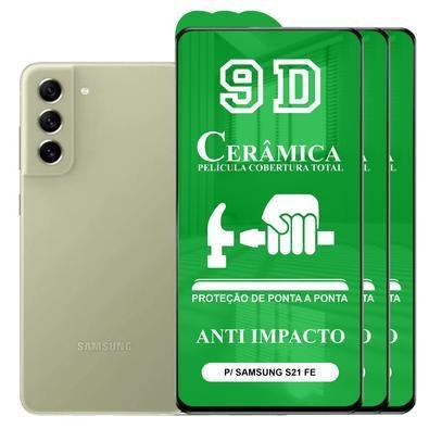 Kit 3x Película 9d Cerâmica Para Samsung Galaxy S21 Fe, Protetora Anti Impacto, Queda, Choque Shock, Flexível Nano - Transparente