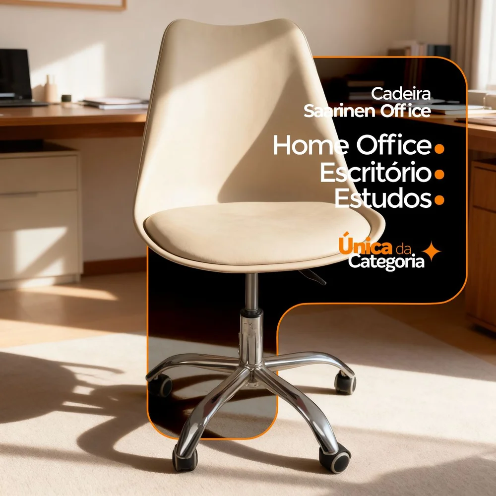 Imagem 2 de 5 do produto Kit com 2 Cadeiras Office Oficial Webshop, Base Cromada, Com Rodizio, Giratória, Saarinen, Bege