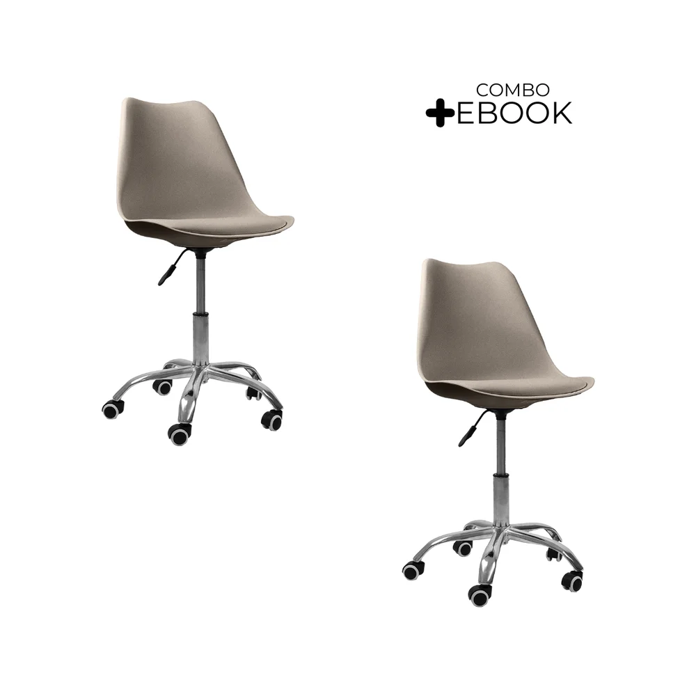 Imagem 3 de 5 do produto Kit com 2 Cadeiras Office Oficial Webshop, Base Cromada, Com Rodizio, Giratória, Saarinen, Bege