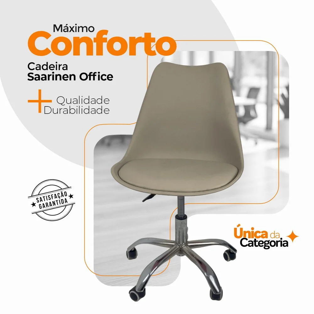 Imagem 4 de 5 do produto Kit com 2 Cadeiras Office Oficial Webshop, Base Cromada, Com Rodizio, Giratória, Saarinen, Bege