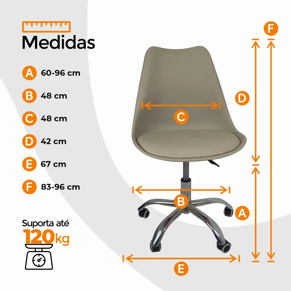 Imagem 5 de 5 do produto Kit com 2 Cadeiras Office Oficial Webshop, Base Cromada, Com Rodizio, Giratória, Saarinen, Bege