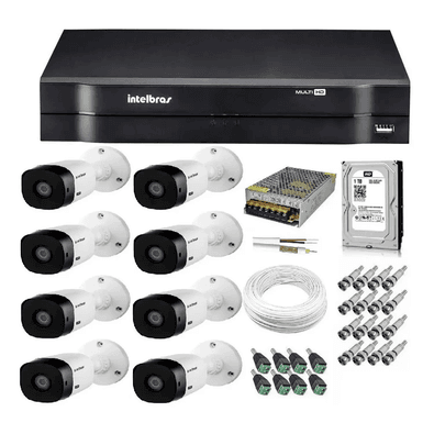 Kit Cftv 8 Câmeras HD Vhl 1120b 20m DVR 8 Canais Intelbras / Monitoramento Residencial E Comercial