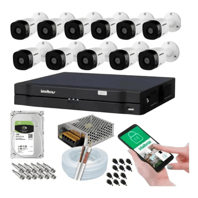 Kit 12 Câmeras Intelbras Multi Hd 1120b, DVR 16 Canais, 1TB