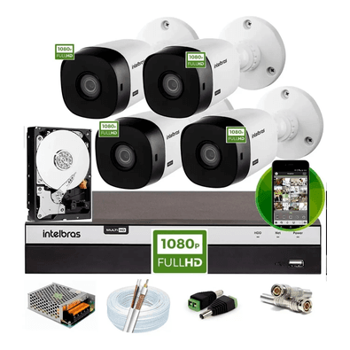 Kit Intelbras 4 Cam 1220b FULL HD, DVR, Mhdx 3004c FULL HD, C/ HD 1TB