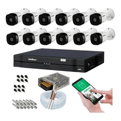 Kit 12 Câmeras Intelbras Multi HD 1120b, DVR 16 Canais, S/ HD