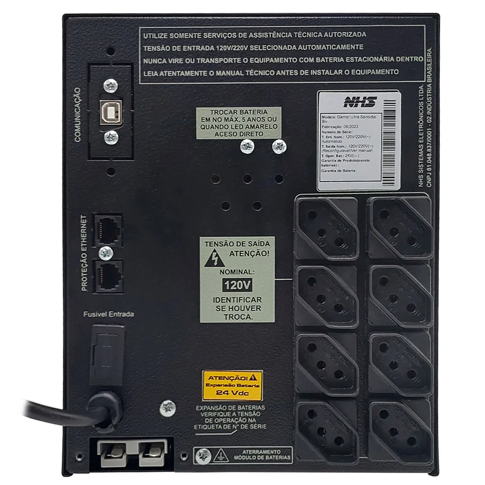 Imagem 5 de 5 do produto Nobreak Gamer Nhs Ultra Senoidal, 1400VA, Entrada Bivolt, Saída 120V, 8T, RJ-45/USB - 91.G0.014100