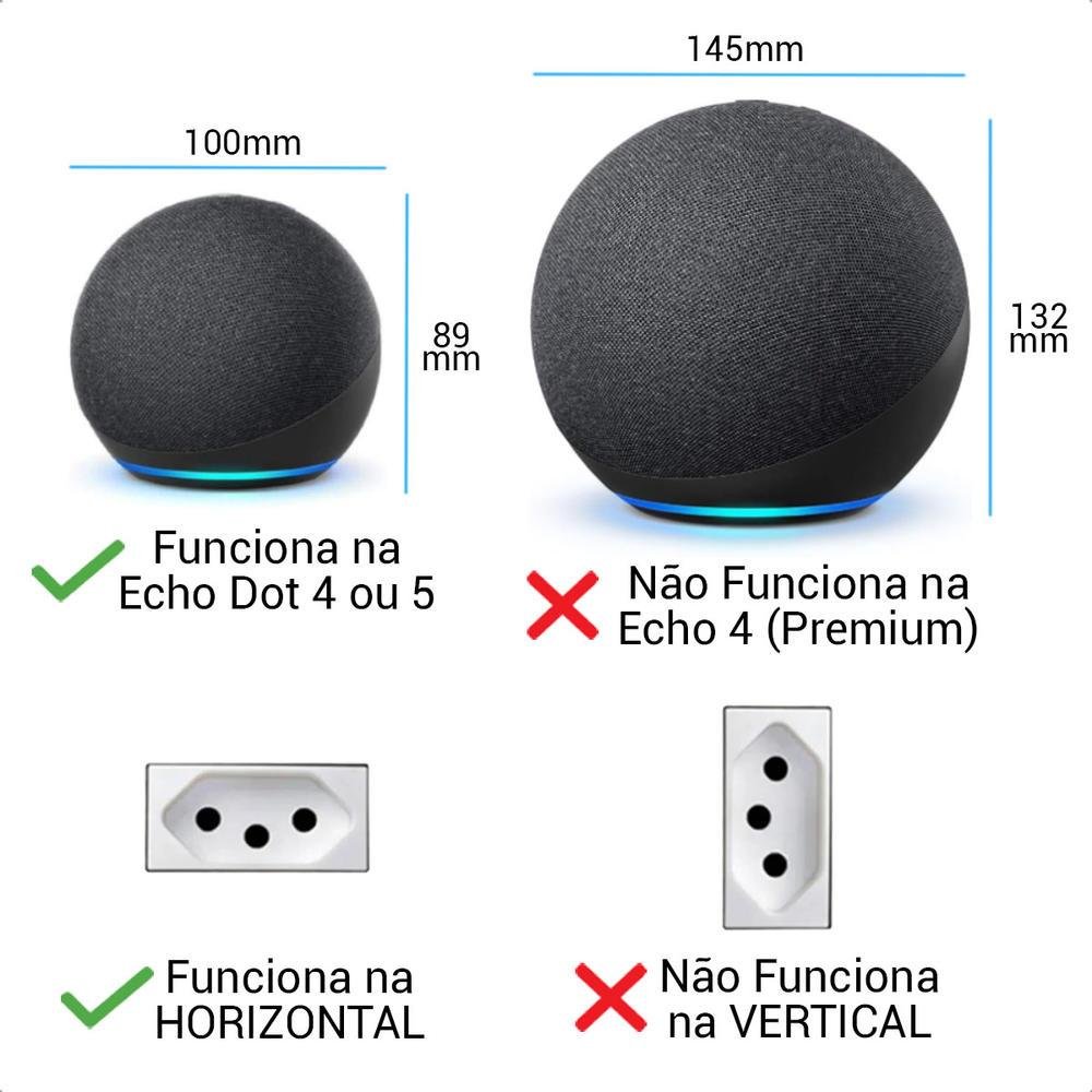 Imagem 2 de 5 do produto Suporte De Tomada Stand Amazon Alexa Echo Dot 4, Parede