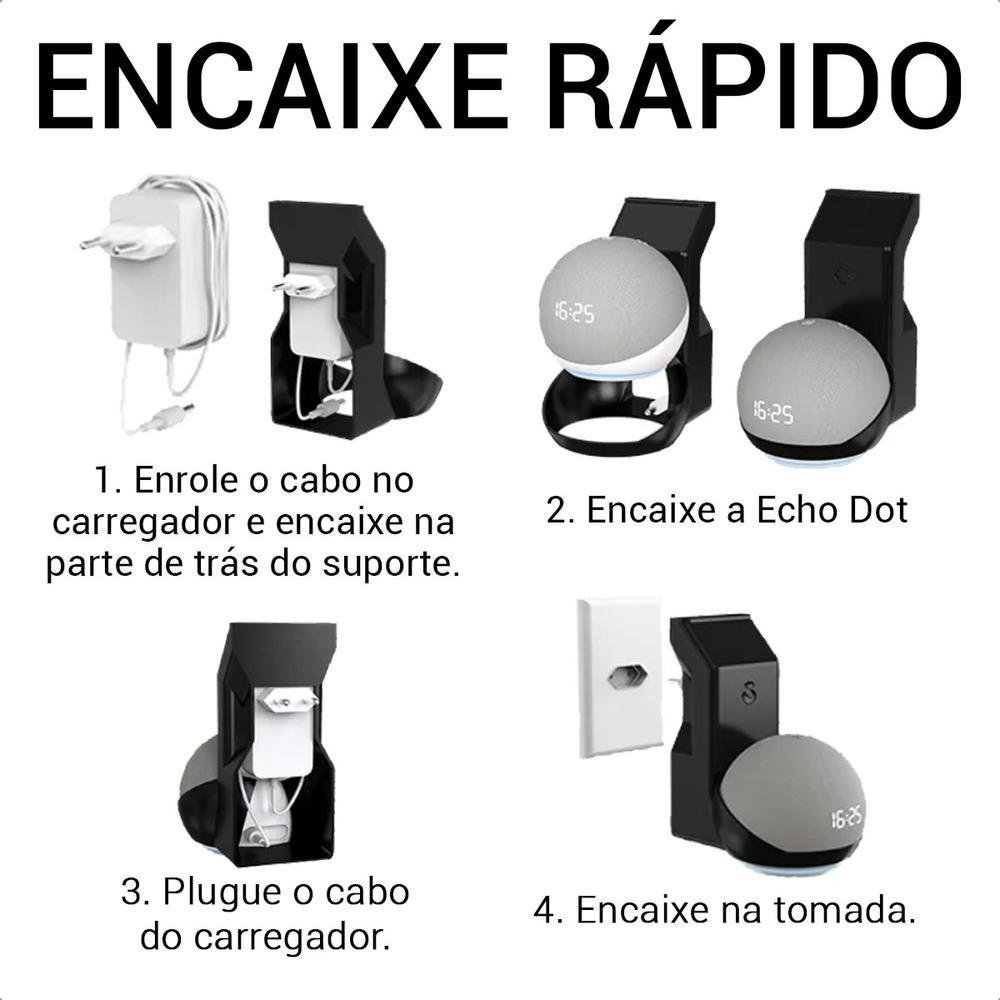 Imagem 4 de 5 do produto Suporte De Tomada Stand Amazon Alexa Echo Dot 4, Parede