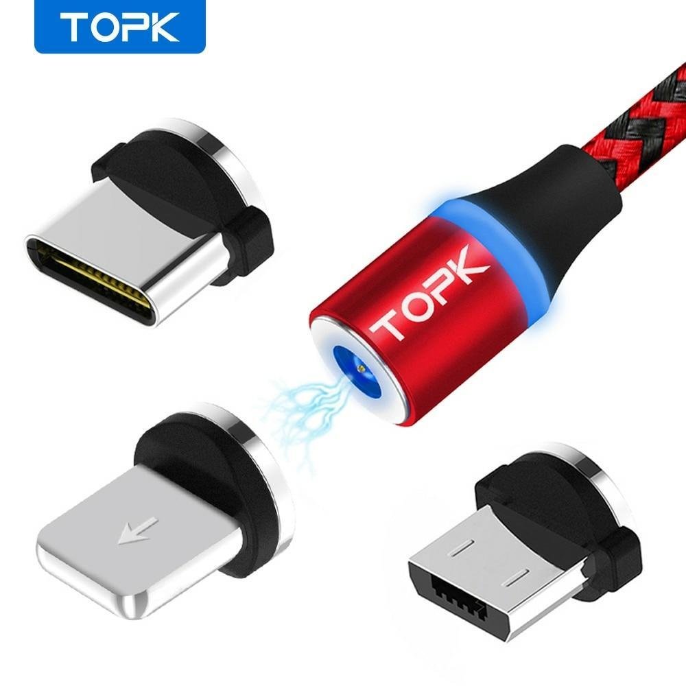 Imagem 1 de 2 do produto Cabo Magnético Para Carregar Usb Tipo C Topk Am33 Vermelho 1m
