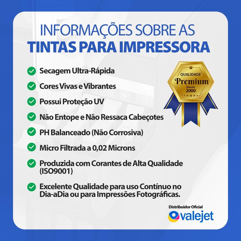 Imagem 2 de 4 do produto Kit 4 Tintas Valejet, Recarga 2500ml, Impressora L355, L365, L375, L455
