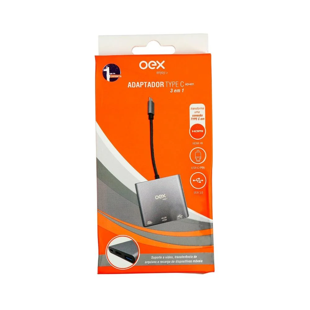 Imagem 4 de 4 do produto Conversor USB-C Para HDMI, 3 Em 1, Oex - Ad401