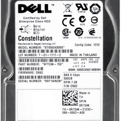 HD Dell Sas, 500GB, 0r734k, R734k, St9500430ss, 7200u/min, 16mb Sas-2