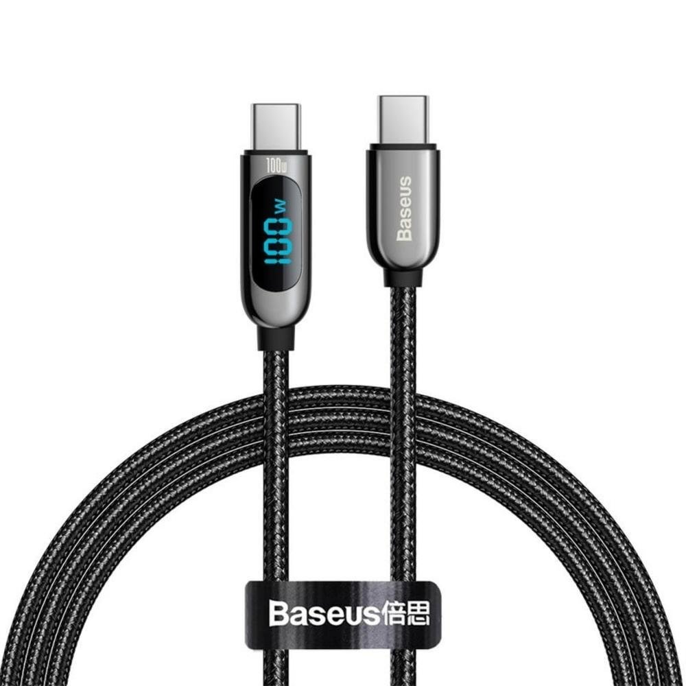 Cabo USB Tipo-C Para USB Baseus Qc3, 100w, C Para C, Preto - 100cm