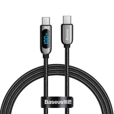 Cabo USB Tipo-C Para USB Baseus Qc3, 100w, C Para C, Preto - 100cm