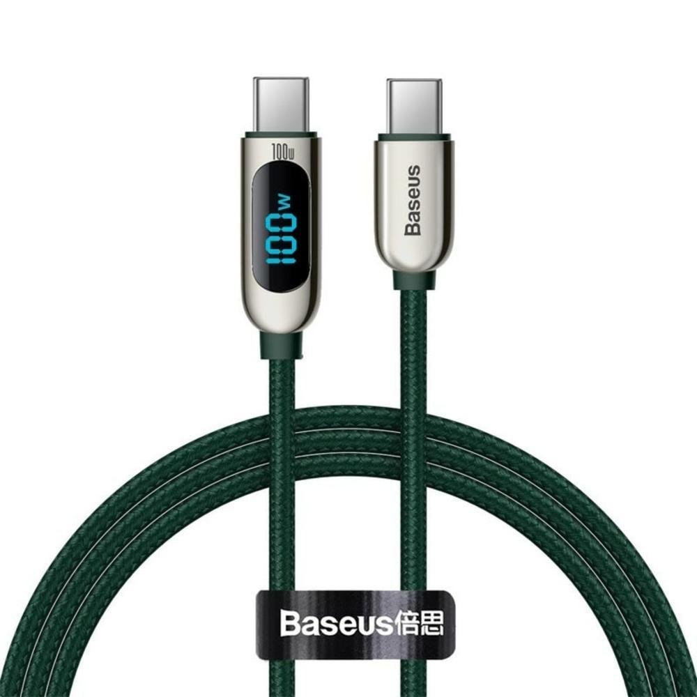 Cabo USB Tipo-C Para USB Baseus Qc3, 100W, C Para C, Verde - 100cm