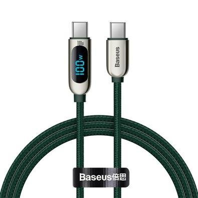 Cabo USB Tipo-C Para USB Baseus Qc3, 100W, C Para C, Verde - 100cm