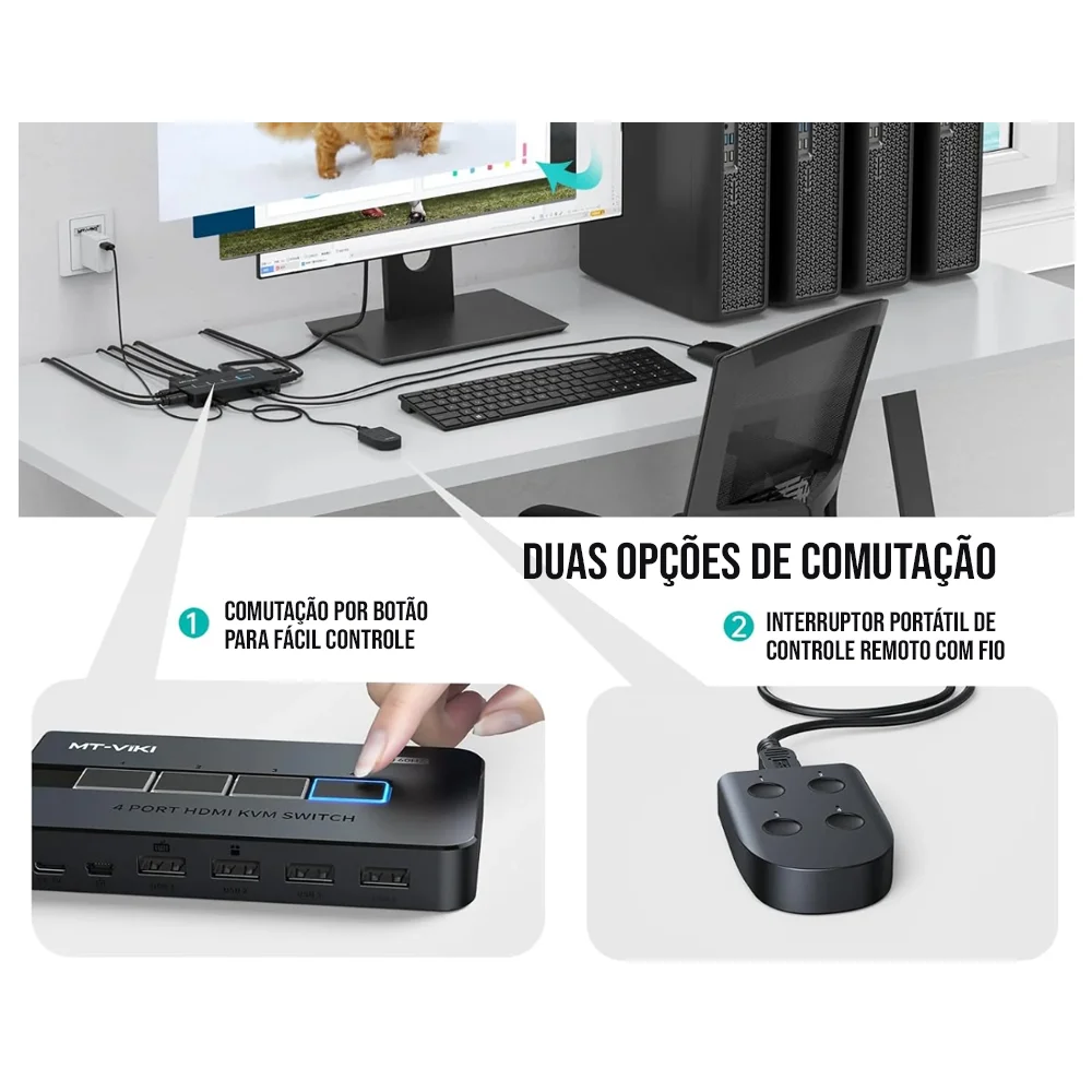 Imagem 4 de 5 do produto Switch 4 portas KVM 4K Hdmi/Usb 3840X2160 C/ Cabo Mesa MT-KH4 MT-VIKI